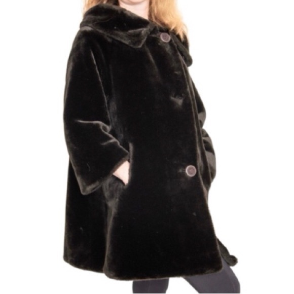 Vintage 1960’s Borglaska Faux Fur Black Jacket Coat Women’s Size Small - Picture 2 of 11